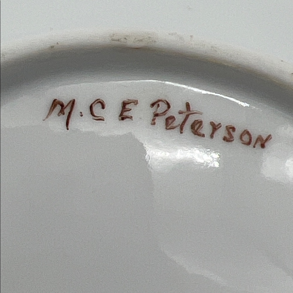 Vintage M.C.E. Peterson Signed Hand-Painted Lusterware Floral Porcelain Dish - Picture 7 of 9